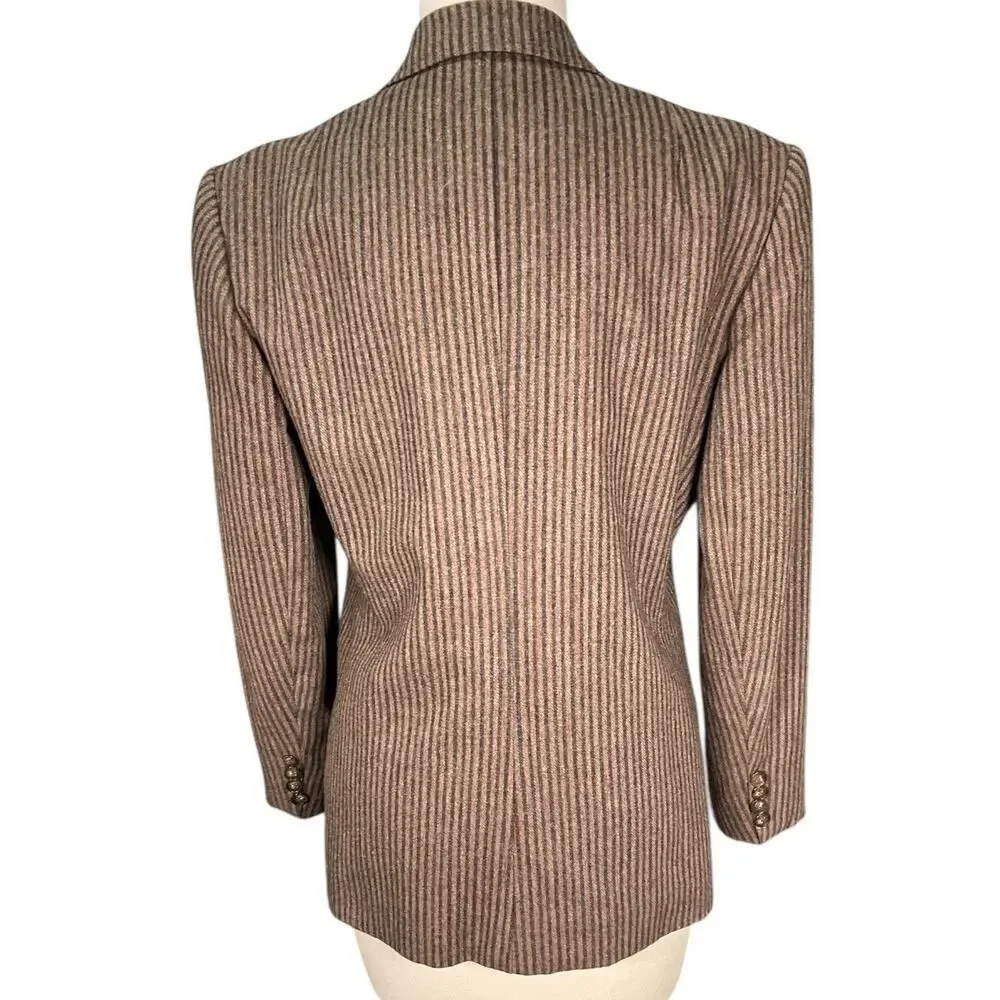 Vintage Evan-Picone Women’s Wool Blazer Brown Stripe Old Money Classic Workwear